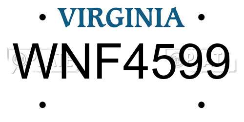 WNF4599 Virginia License Plate
