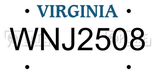 WNJ2508 Virginia License Plate