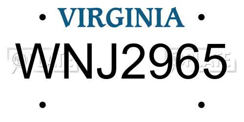 WNJ2965 Virginia License Plate