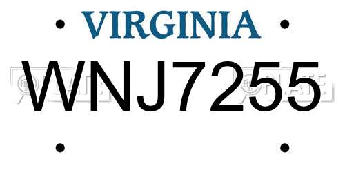 WNJ7255 Virginia License Plate