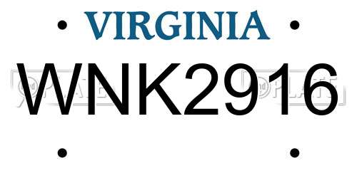 WNK2916 Virginia License Plate