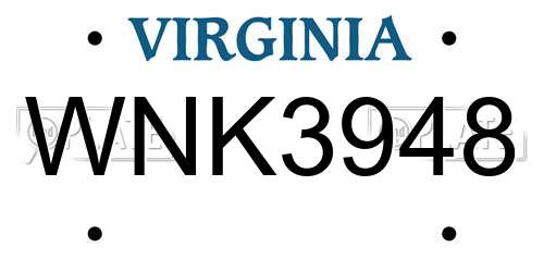WNK3948 Virginia License Plate