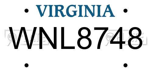 WNL8748 Virginia License Plate