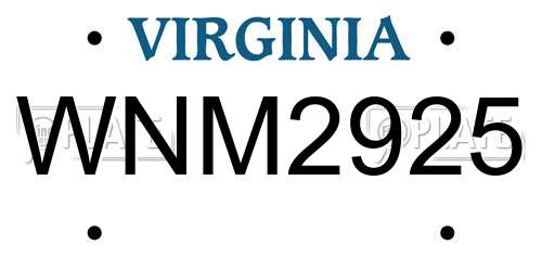 WNM2925 Virginia License Plate