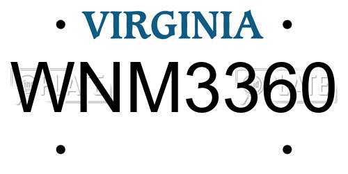 WNM3360 Virginia License Plate