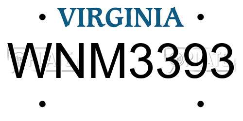 WNM3393 Virginia License Plate