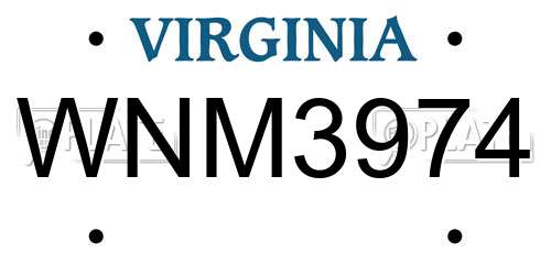 WNM3974 Virginia License Plate