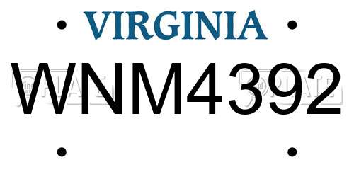 WNM4392 Virginia License Plate