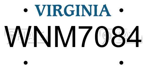 WNM7084 Virginia License Plate
