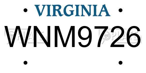 WNM9726 Virginia License Plate