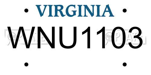 WNU1103 Virginia License Plate