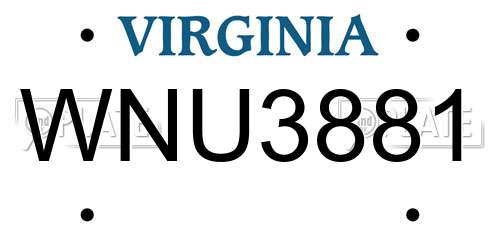 WNU3881 Virginia License Plate