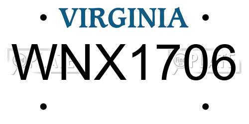 WNX1706 Virginia License Plate