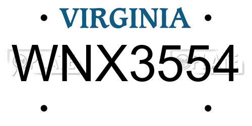 WNX3554 Virginia License Plate