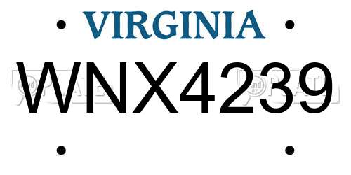 WNX4239 Virginia License Plate