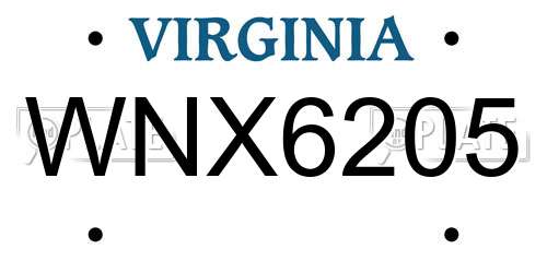 WNX6205 Virginia License Plate