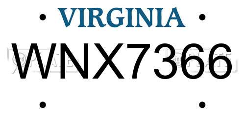 WNX7366 Virginia License Plate
