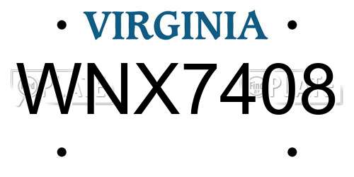 WNX7408 Virginia License Plate