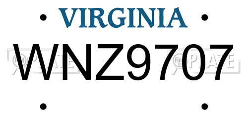 WNZ9707 Virginia License Plate