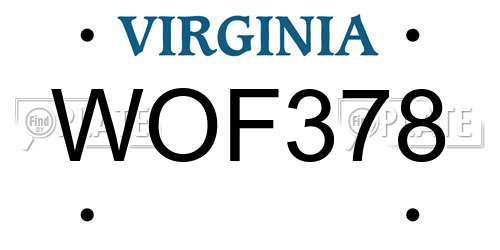 WOF378 Virginia License Plate