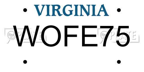 WOFE75 Virginia License Plate