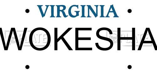 WOKESHA Virginia License Plate