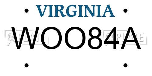 WOO84A Virginia License Plate
