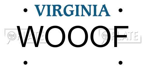 WOOOF Virginia License Plate