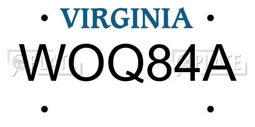 WOQ84A Virginia License Plate