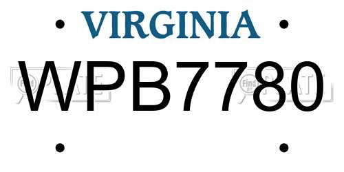 WPB7780 Virginia License Plate