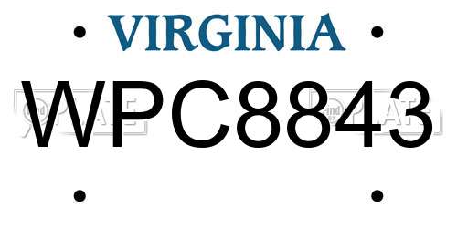 WPC8843 Virginia License Plate