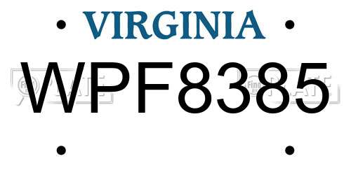 WPF8385 Virginia License Plate