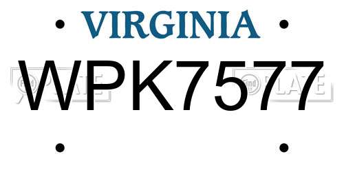 WPK7577 Virginia License Plate