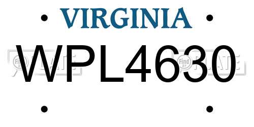 WPL4630 Virginia License Plate