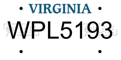 WPL5193 Virginia License Plate