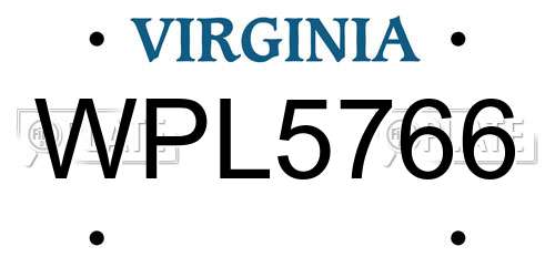 WPL5766 Virginia License Plate