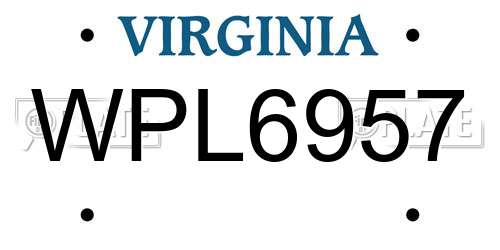 WPL6957 Virginia License Plate