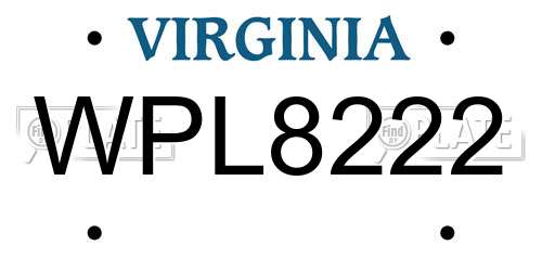 WPL8222 Virginia License Plate