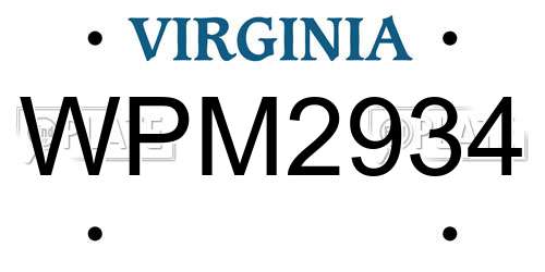 WPM2934 Virginia License Plate