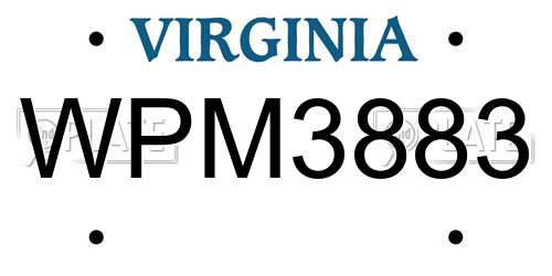 WPM3883 Virginia License Plate
