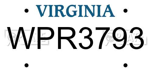 WPR3793 Virginia License Plate