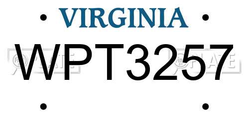 WPT3257 Virginia License Plate