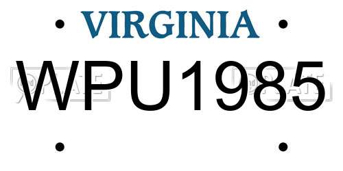 WPU1985 Virginia License Plate