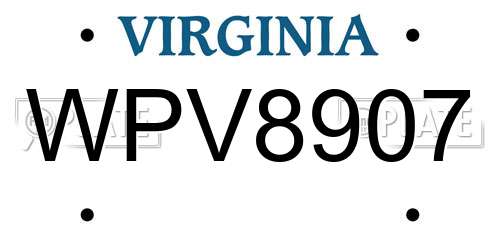 WPV8907 Virginia License Plate