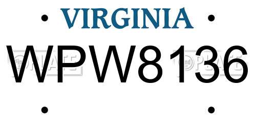 WPW8136 Virginia License Plate