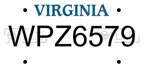 WPZ6579 Virginia License Plate