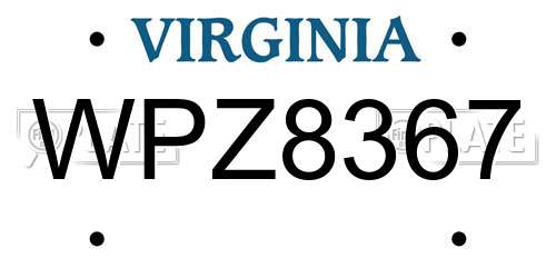 WPZ8367 Virginia License Plate