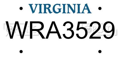 WRA3529 Virginia License Plate