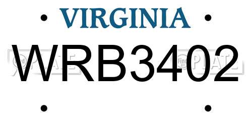 WRB3402 Virginia License Plate