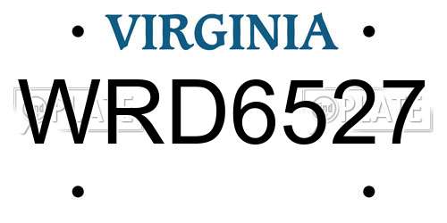 WRD6527 Virginia License Plate